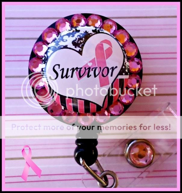 BREAST CANCER PINK RIBBON BLING ID REEL BADGE HOLDER  