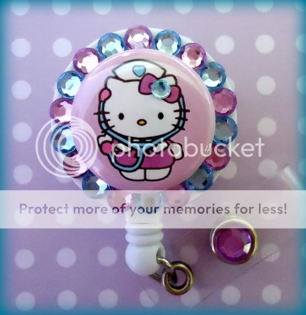 HELLO KITTY NURSE BLING ID REEL BADGE HOLDER  