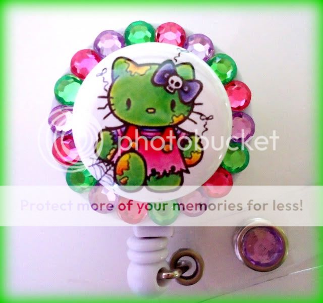 HELLO KITTY ZOMBIE BLING ID REEL BADGE HOLDER  