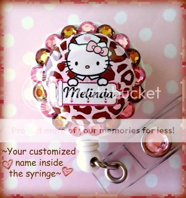 Custom Name Hello Kitty Nurse Bling ID Reel Badge Holder
