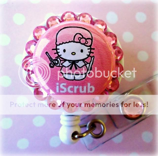 HELLO KITTY SURG TECH BLING ID REEL BADGE HOLDER  